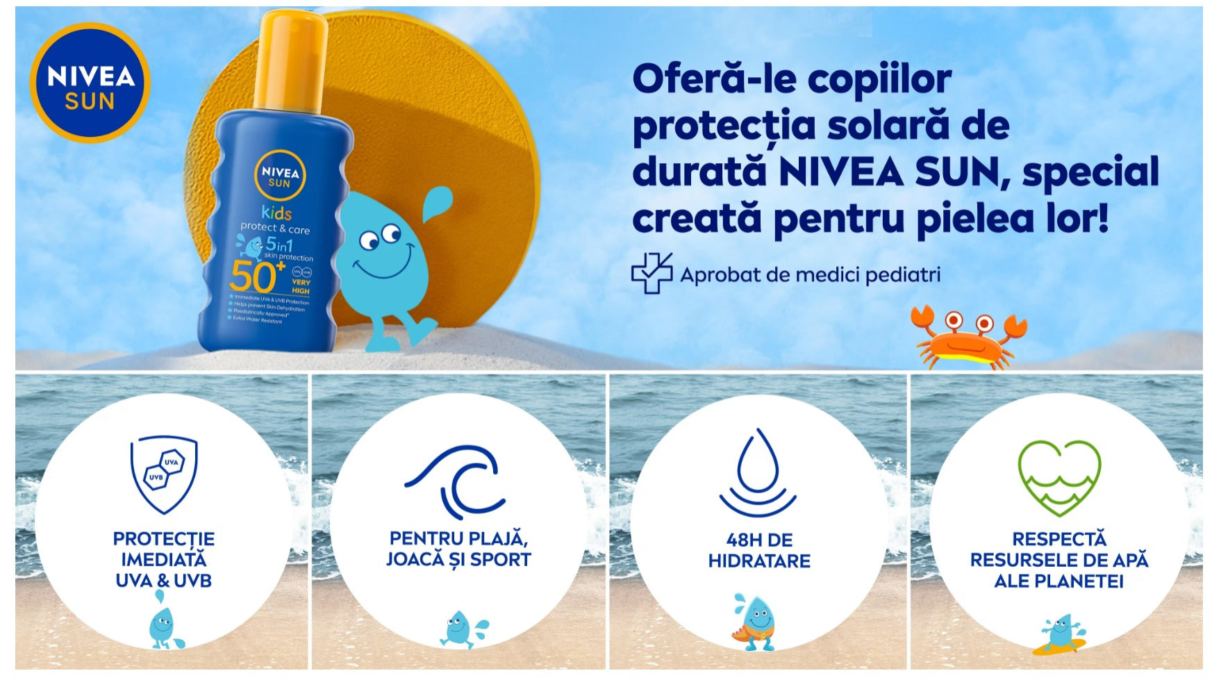 Nivea | Sun Kids Protect & Care 5in1 Spray cu Protectie Solara pentru Copii SPF 50+ | 200 ml